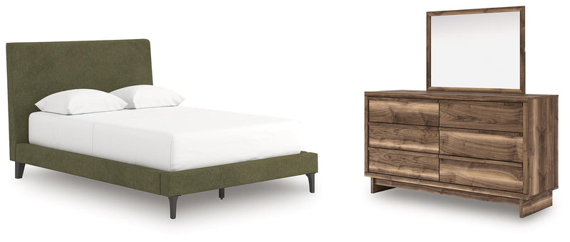Chirason Full Upholstered Bed, Dresser and Mirror