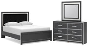 Zuraleus Queen Upholstered Panel Platform Bed, Dresser and Mirror