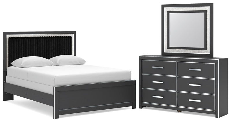 Zuraleus Queen Upholstered Panel Bed, Dresser and Mirror