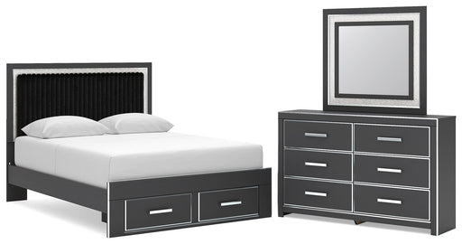 Zuraleus Queen Upholstered Panel Platform Storage Bed, Dresser and Mirror