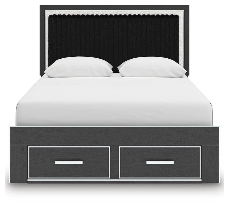 Zuraleus Queen Upholstered Panel Platform Storage Bed, Dresser and Mirror