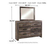 Wynnlow Queen Upholstered Poster Bed, Dresser and Mirror