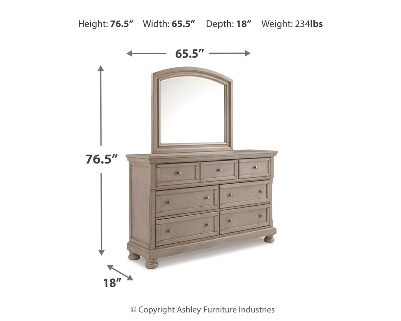 Lettner King Panel Bed, Dresser, Mirror, Chest and 2 Nightstands