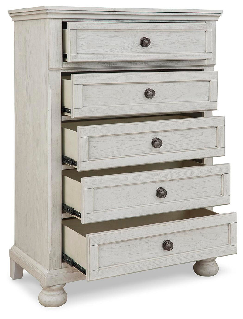 Robbinsdale Full Storage Sleigh Bed, Dresser, Mirror, Chest and Nightstand
