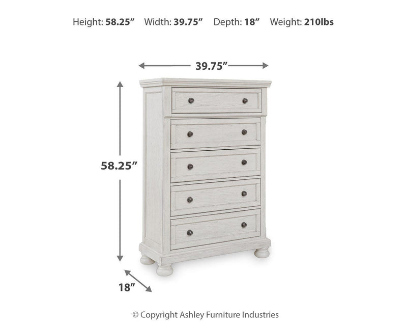 Robbinsdale Queen Panel Storage Bed, Dresser, Mirror and Chest