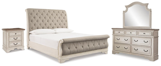Realyn King Sleigh Bed, Dresser Mirror and Nightstand