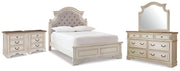 Realyn Full Upholstered Panel Bed, Dresser, Mirror and 2 Nightstands
