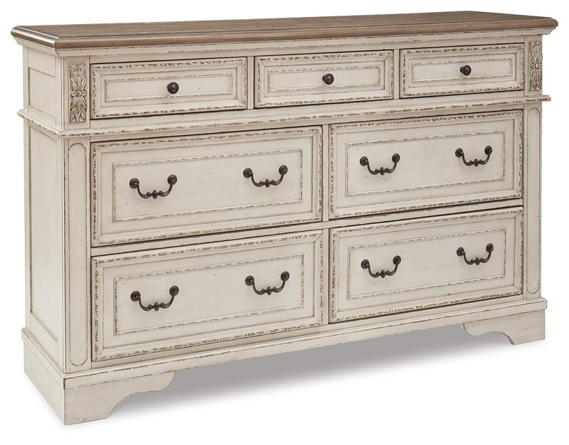 Realyn Queen Upholstered Sleigh Bed, Dresser and 2 Nightstands