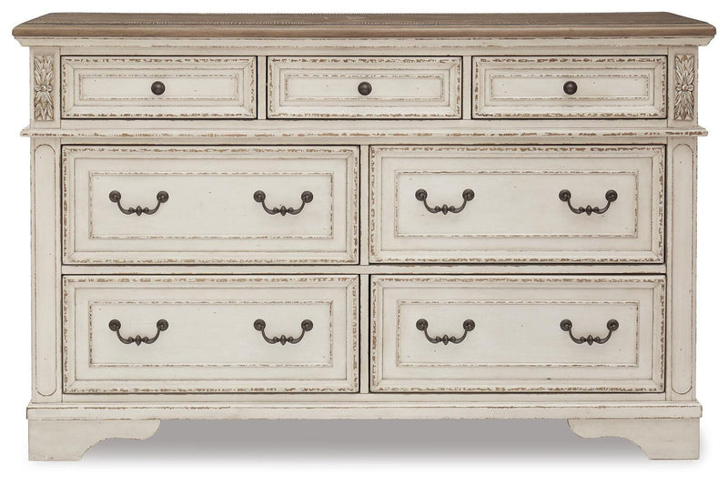 Realyn King Upholstered Panel Bed, Dresser and Nightstand