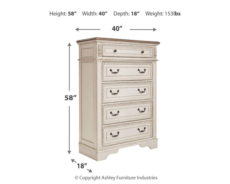 Realyn Full Upholstered Panel Bed, Chest and Nightstand