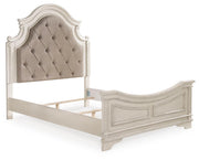 Realyn Queen Upholstered Panel Bed, Dresser and Mirror