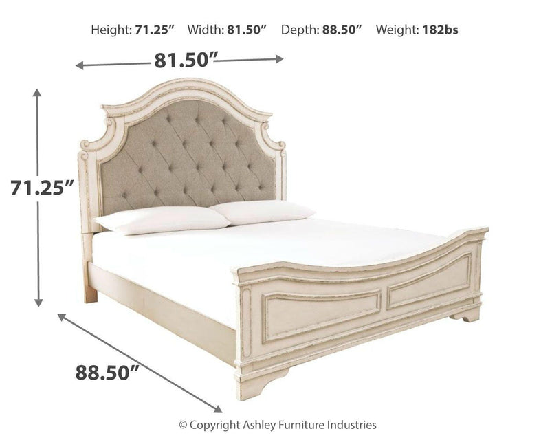 Realyn King Panel Bed, Dresser, Mirror, Chest and Nightstand