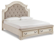 Realyn King Upholstered Panel Bed, Dresser, Mirror and Nightstand