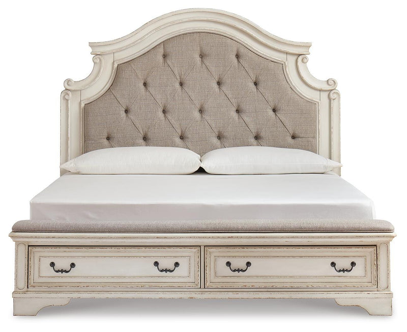 Realyn King Upholstered Panel Storage Bed and 2 Nightstands