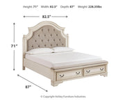 Realyn King Upholstered Panel Storage Bed and 2 Nightstands