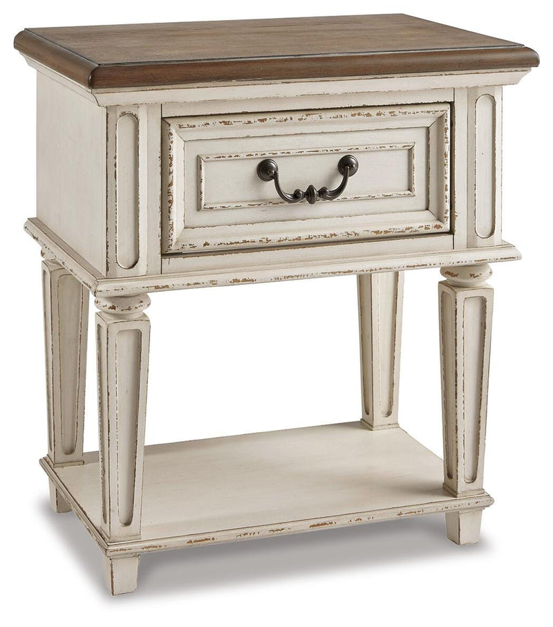 Realyn Twin Upholstered Panel Bed and Nightstand