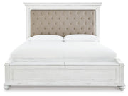 Kanwyn King Upholstered Storage Bed, Dresser, Mirror and Nightstand