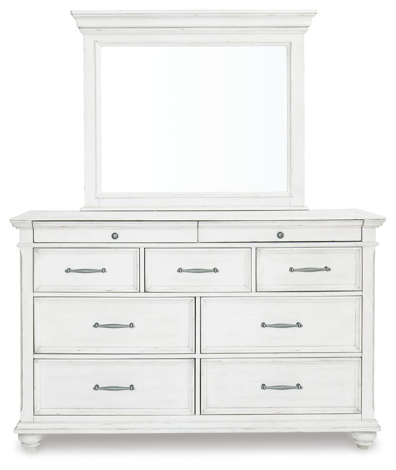 Kanwyn King Upholstered Panel Bed, Dresser and Mirror
