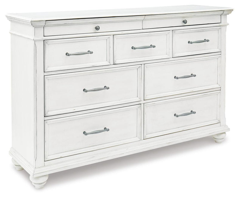 Kanwyn King Upholstered Panel Bed, Dresser and Nightstand