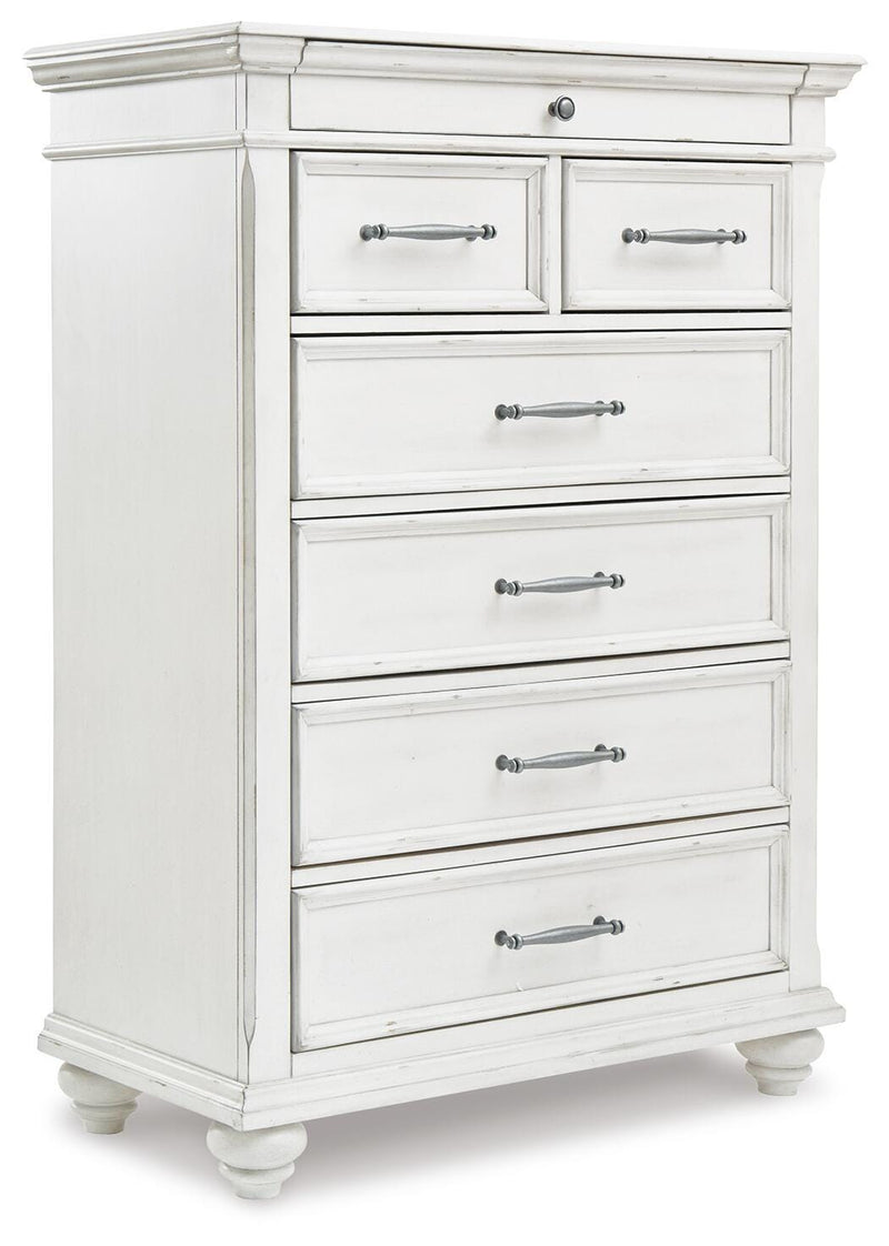 Kanwyn Cal King Upholstered Panel Bed, Dresser, Mirror and Chest
