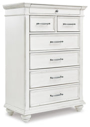 Kanwyn King Upholstered Panel Bed, Dresser, Mirror and Chest