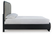 Rowanbeck Queen Upholstered Panel Bed, Dresser, Mirror and Nightstand