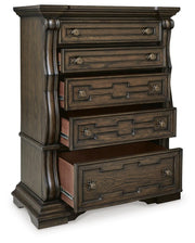 Maylee King Upholstered Bed, Dresser, Mirror, Chest and 2 Nightstands