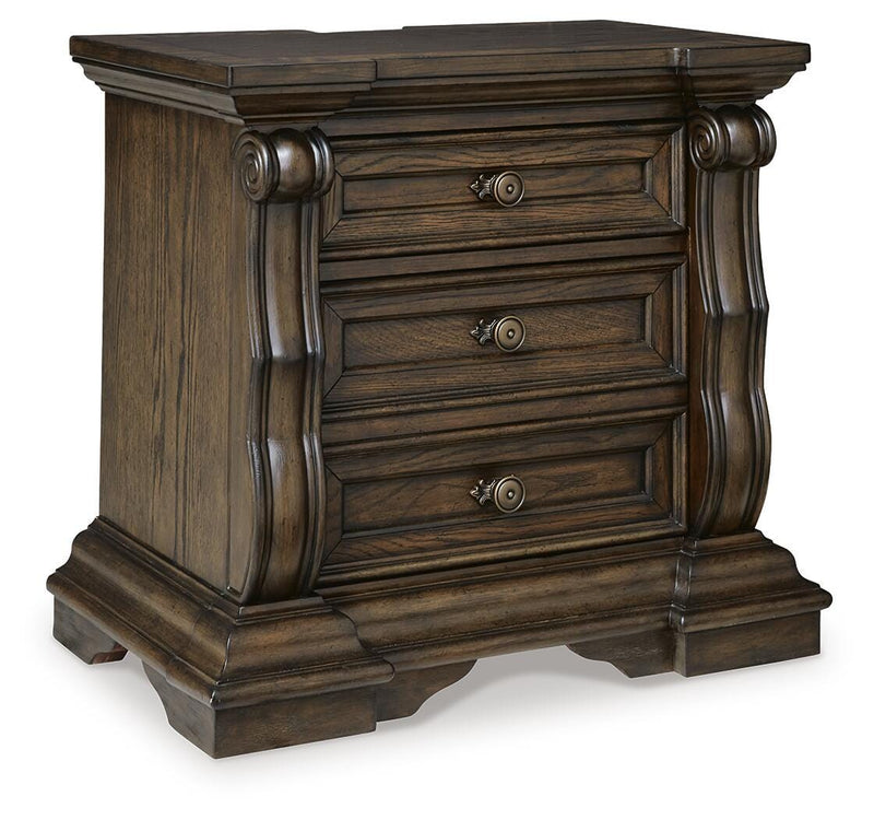 Maylee Queen Upholstered Panel Bed, Dresser, Mirror and Nightstand