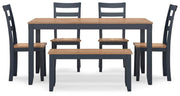 Gesthaven Dining Table with 4 Chairs and Bench (Set of 6)