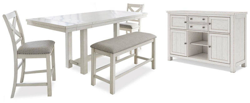 Robbinsdale Counter Height Dining Table, 2 Barstools, Bench and Server