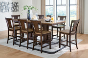 Rylandeen Counter Height Extension Dining Table and 8 Barstools