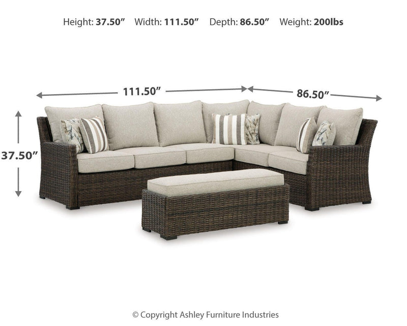 Brook Ranch Outdoor Sofa Sectional, Bench, Lounge Chair and Table