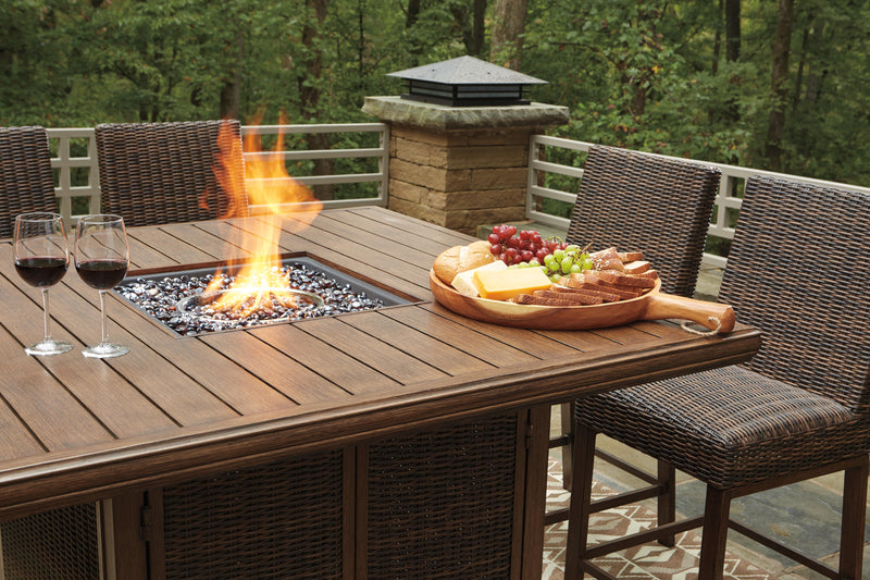 Paradise Trail Outdoor Counter Height Dining Table with 6 Barstools
