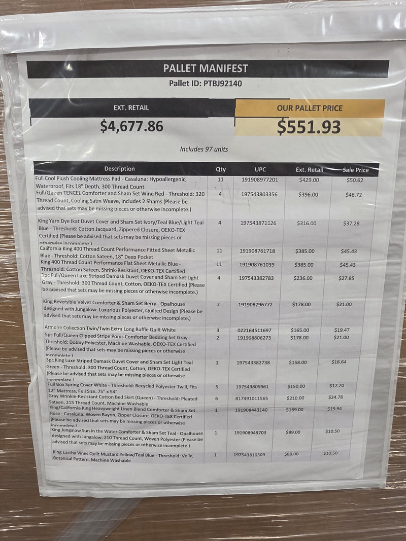 Manifested T@rget Bedding Pallet PTBJ92140