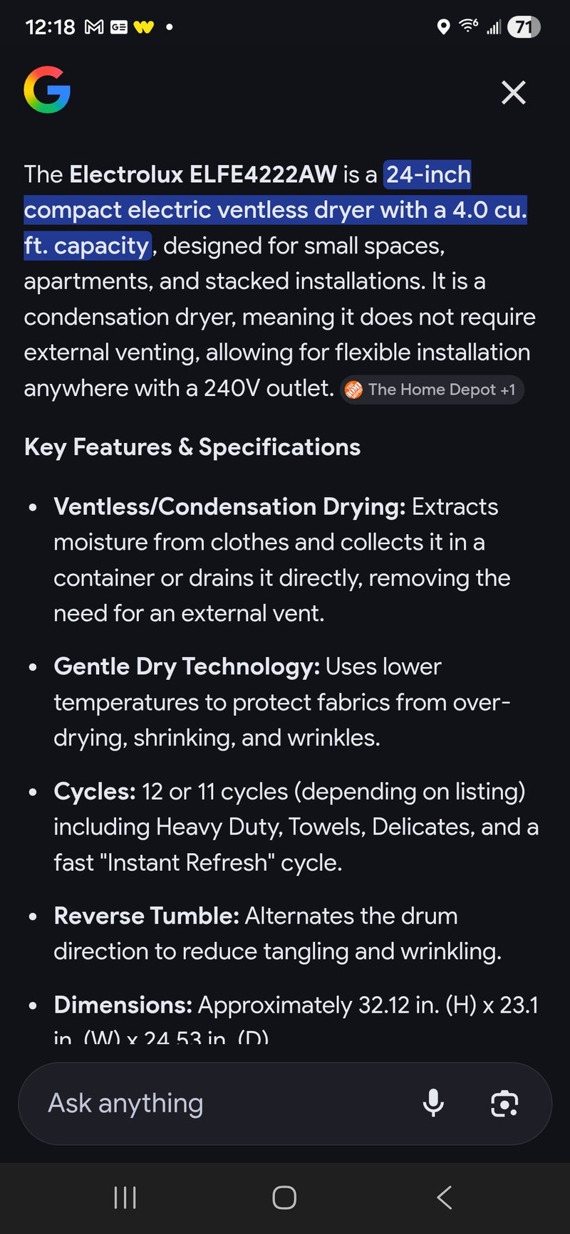 Electrolux dryer